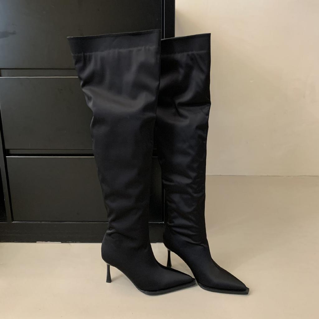 High Heel French Pointed Over Knee Boots Women's Boots 2025 New Spice Girls Pleated Pile Boots