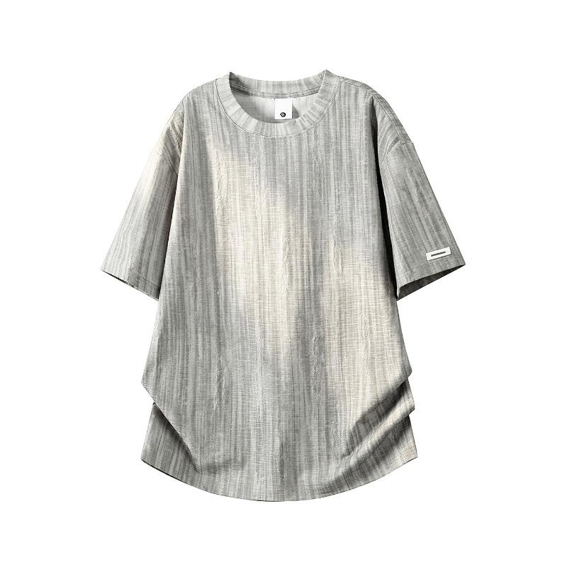 Men Vertical Texture Knit T Shirt Crew Neck Short Sleeve Loose Casual Minimal Daily Summer Street Basic Top