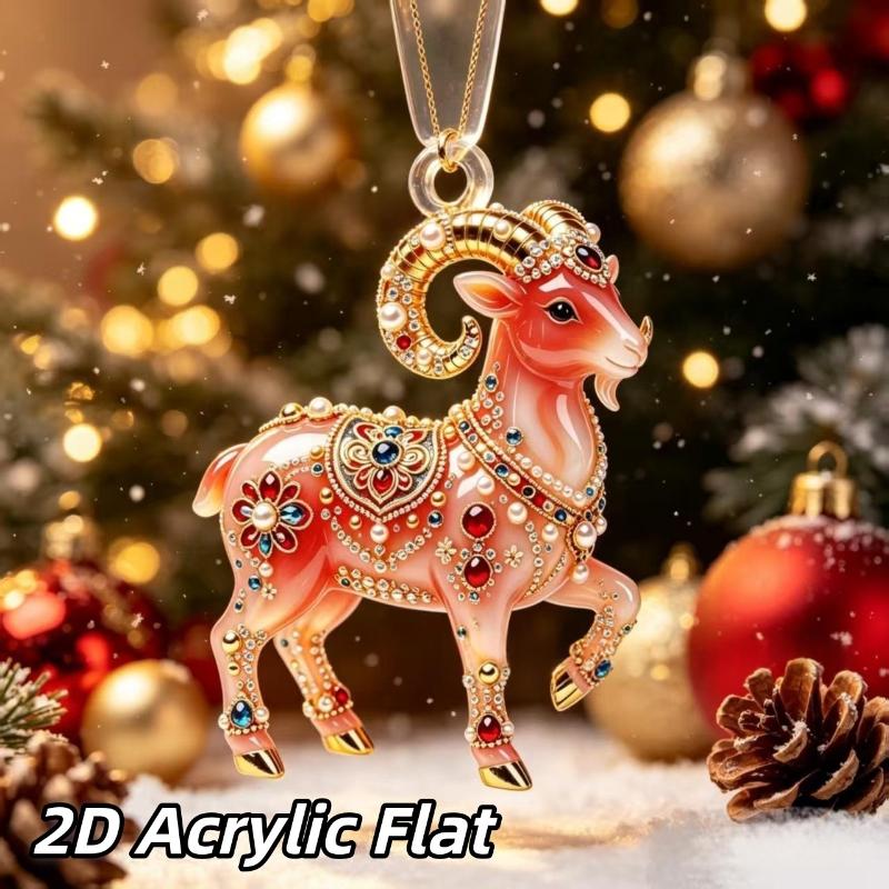 Glückbringendes Rot-Gold Chinesisches Tierkreiszeichen Ziege Acryl Hängendes Ornament für Zuhause Auto Mondneujahrsdekoration Geschenk