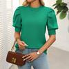 Damen Strickoberteile Rundhalsausschnitt Puff Kurzarm Einfarbig Sommeroberteile Atmungsaktiv Elastisch Freizeit Outdoor T-Shirt