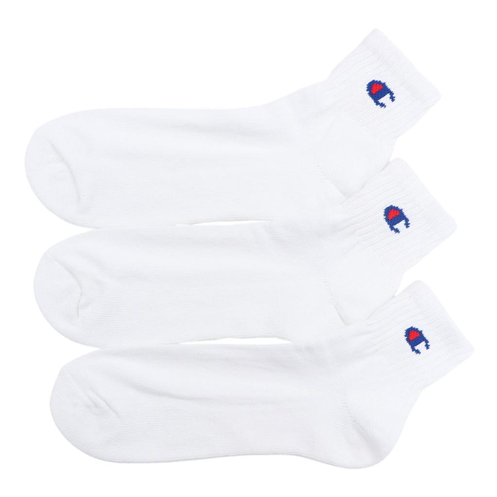 Champion Solid Socks with Sizes Cm Men's (3-Pair Set) Half-Pile One-Point Logo, Quarter-Length, White, 23.0-25.0 (CMSCY202/CMSCH202)