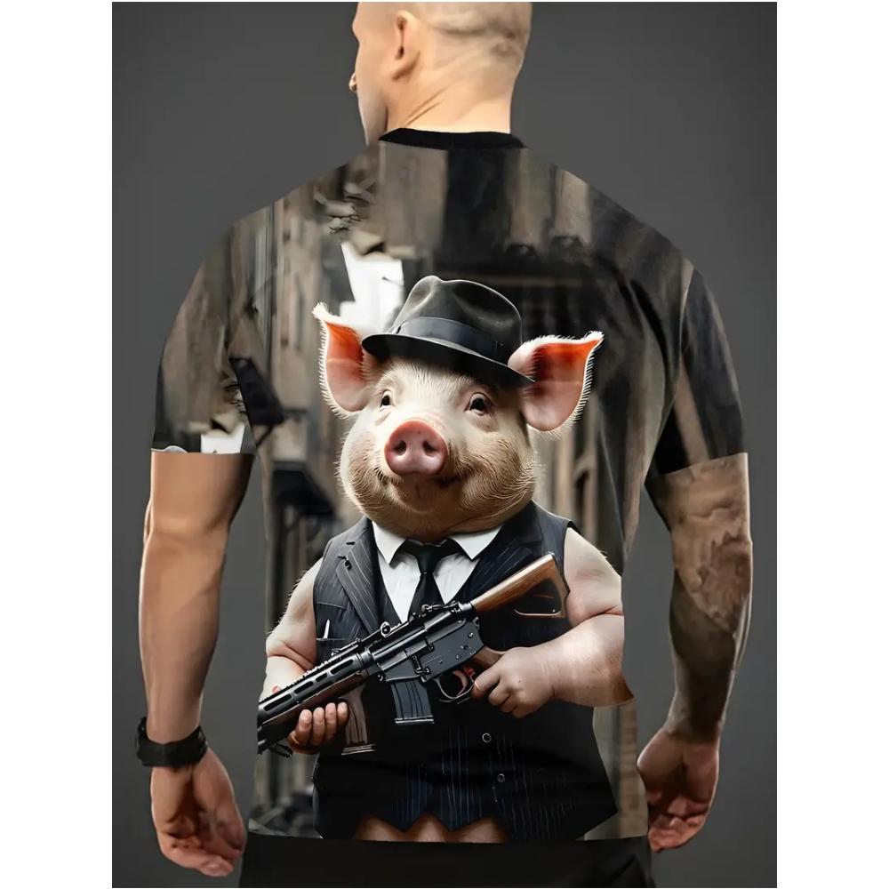 Herren Lustiges Schwein T-Shirt Niedliche Cartoon 3D Druck Kurzarm für Mann Rundhals T-Shirts Polyester Oberteile Outdoor Schnelltrocknend Herrenbekleidung