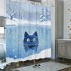 Oil Painting Black And White Cat In Pond With Water Lilies & Fireflies Waterproof Shower Curtain For Bathroom Decor