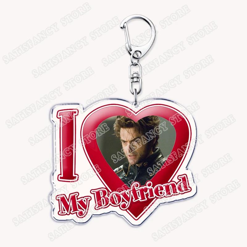 

Popular Movie Actor Hugh Jackman Keychain for AccessoriesI Love My Boyfriend Pink Red Heart Keyring Jewelry Fans Friends Gifts