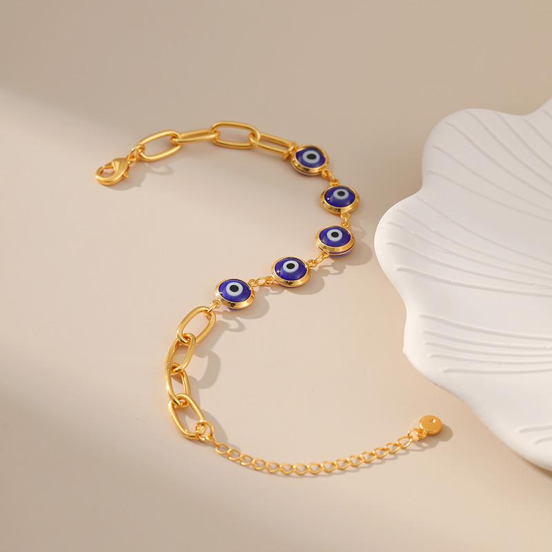 Hot-selling Turkish eye blue eye bracelet bracelet long O chain plated 18K gold retro bracelet wholesale