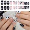24pcs Medium Length French Leopard Acrylic Nail Art With Rhinestones Full Cover False Nail For Parties And Social Event