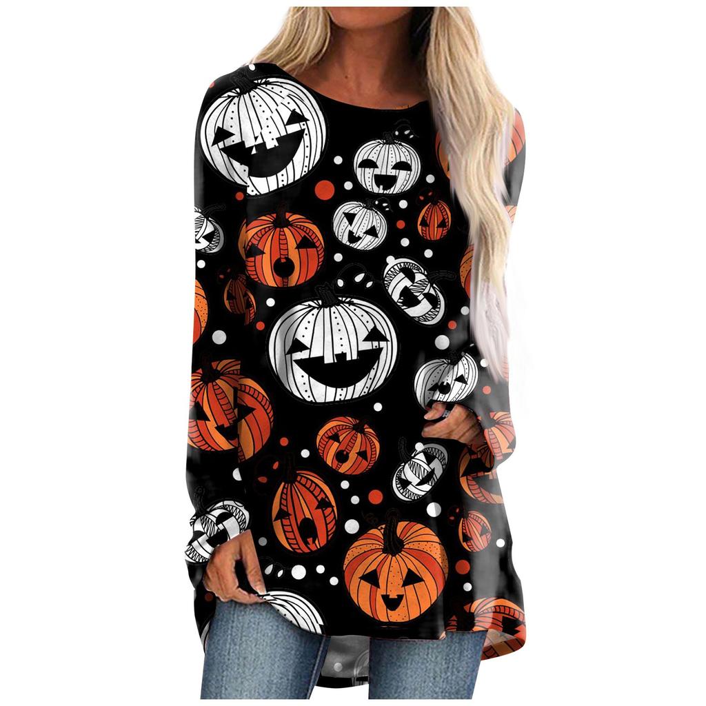 Women's Casual Fashion Halloween Print Long Sleeve Medium Length Top Blouse