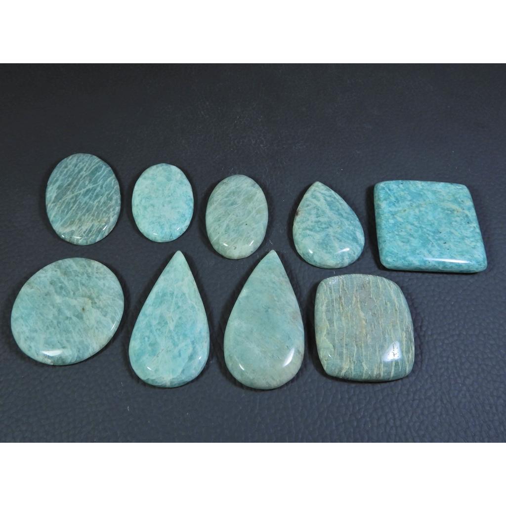 401Cts. Natural Amazonite Mix Shape Cabochon Loose Gemstone 09Pcs Lot C-292
