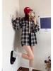 Women's Autumn/Winter Plaid Jacket - Korean Style Slimming Loose Fit POLO Collar Long Sleeve Shirt