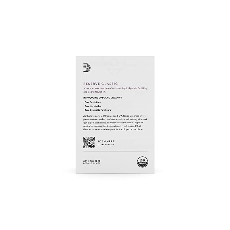 D'Addario WoodWinds D'Addario Reeds for Bb Clarinet, USDA Organic Certified, RESERVE CLASSIC ODCT1030 [Hardness: 3.0], 10 Reeds [Domestic Genuine