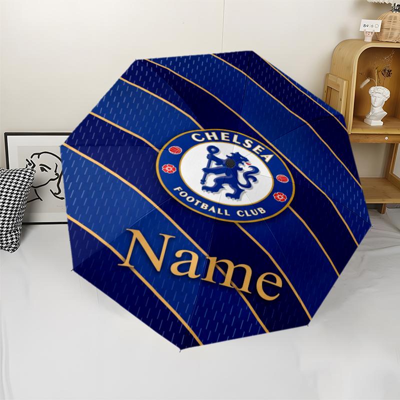 Custom Name Chelsea Football Club Theme Automatic Umbrella, Lightweight & Portable, 8 Rib, Perfect for Outdoor Travel, Birthdays, Christmas, Gifts.