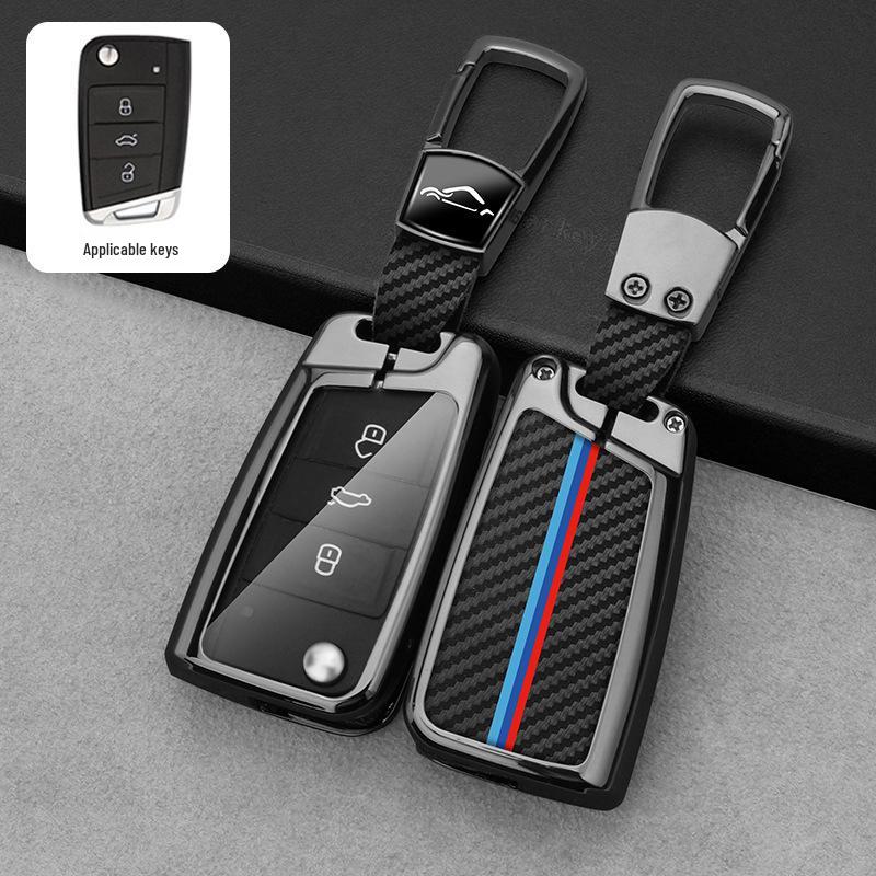 Housse de clé Volkswagen pour Sagitar, Lavida, Bora, Lamando, T-Cross, Tharu, Tayron, Tiguan L - Coque et boucle de clé de voiture.