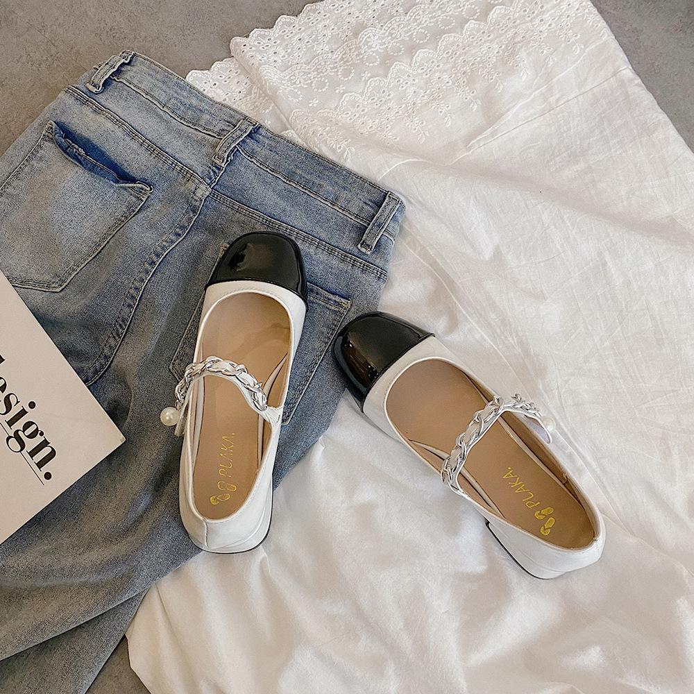 Mary Jane Shoes Thick Heels 2021 New Spring Color Matching Single Shoes Student High Heels Small Leather Shoes Women's British Fashion