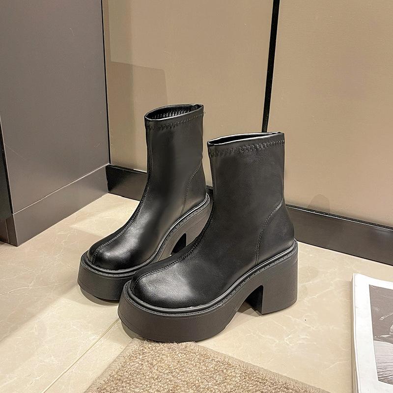 Botas De Mujer 2024 Winter Padded Cotton Boots Waterproof Platform Thick High Heel Back Zip Short Boots Versatile Shoes Women