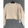 Foreign Trade Pure Yuan Short Loose British As Hole Mesh Spring Round Neck Long Sleeve Women Pullover Knitted Sweater
