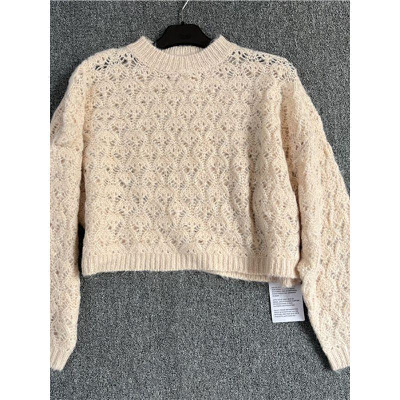 Foreign Trade Pure Yuan Short Loose British As Hole Mesh Spring Round Neck Long Sleeve Women Pullover Knitted Sweater