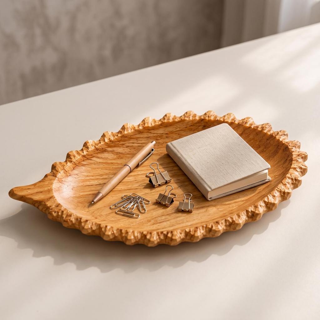 Leaf Tray Shallow Wood Bowl Serving Smooth Food Platter Sturdy