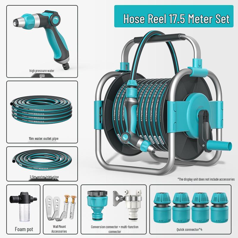 High-Pressure Car Wash Gun with Hose, Anti-Freeze Connector, Storage Rack, and Reel for Garden and Household Use