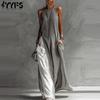 Women's Fashion Summer Spring Solid Color Print Sleeveless Hanging Neck Loose Waistline Casual Dresses