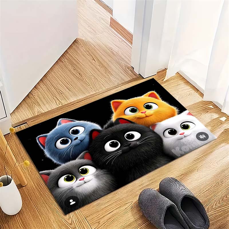 Cute Cartoon Cats Group Non-Slip Doormat, Animal Print Entryway Floor Mat