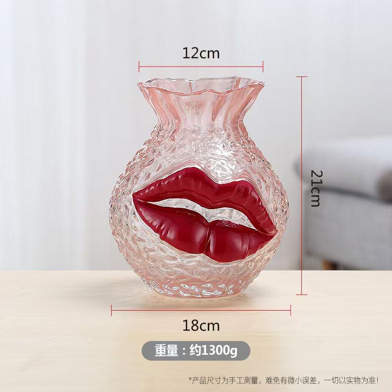 

Minimalist Creative Lucky Bag Vase Luxury Ins Style Glass Transparent Lip Shape Flower Arrangement Living Room Decor