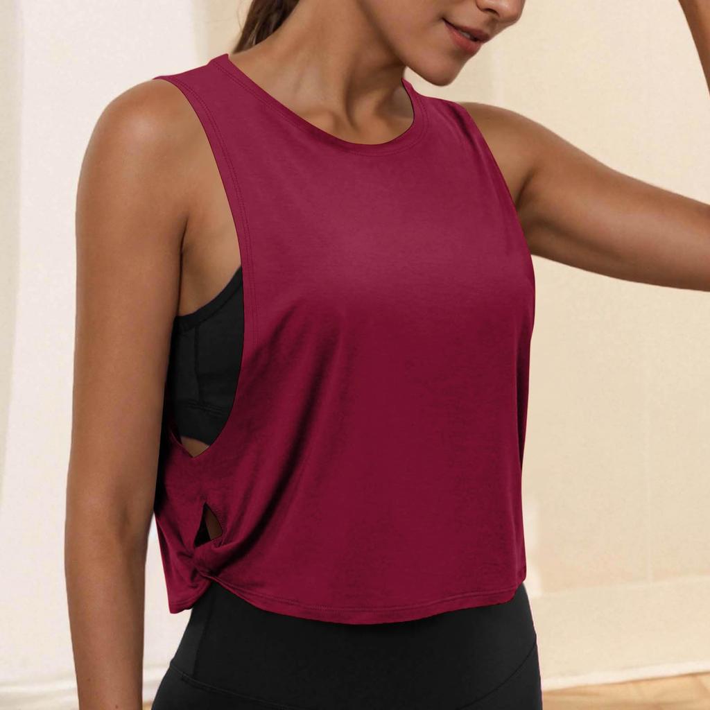 Women's Fashion Round Neck Yoga Wear Sleeveless Athletic Vest Casual Top
