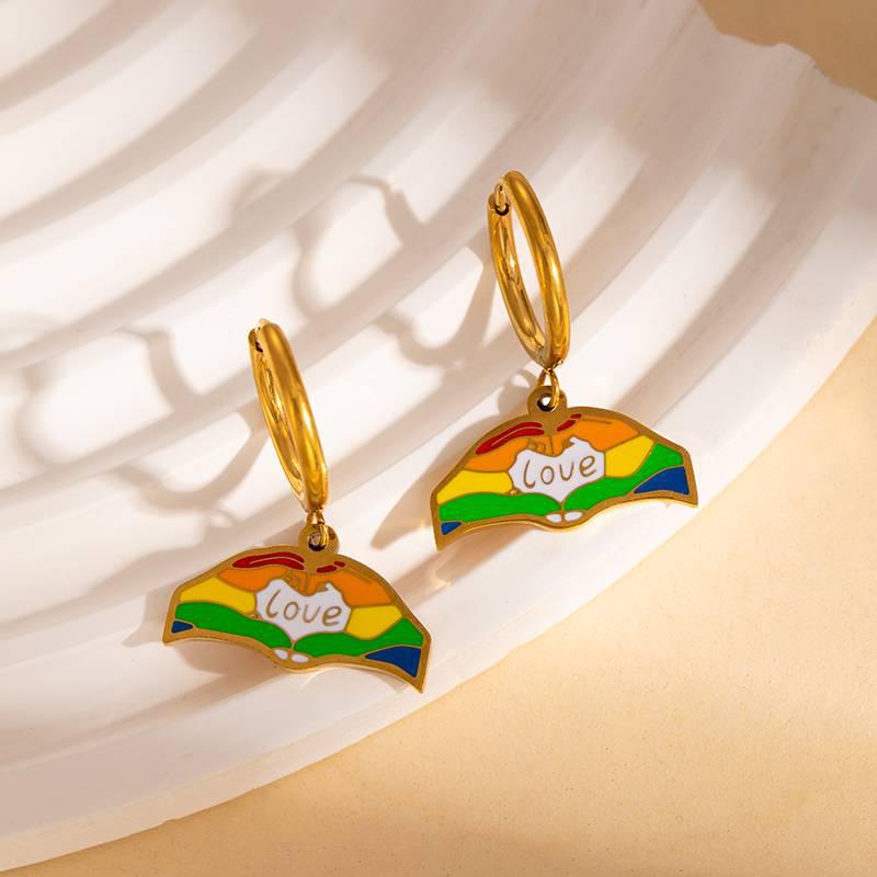 Stainless Steel Colorful Oil Drop Sweetheart Dangle Earrings for Women - Versatile Everyday Accessories