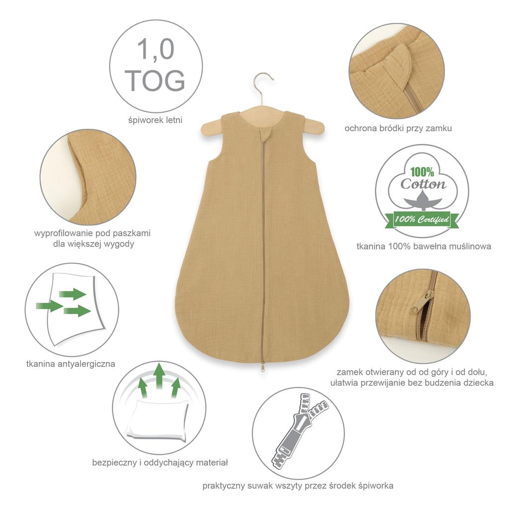 Rounded Muslin Sleeping Bag for Children S 0-6 Months Summer TOG 1.0 - Blue