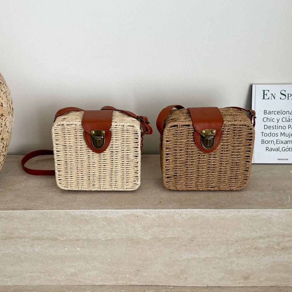 Ethnic Style Rattan Weave Bag Bohemian Beach Bag Casual Straw Shoulder Bag  Messenger Bags