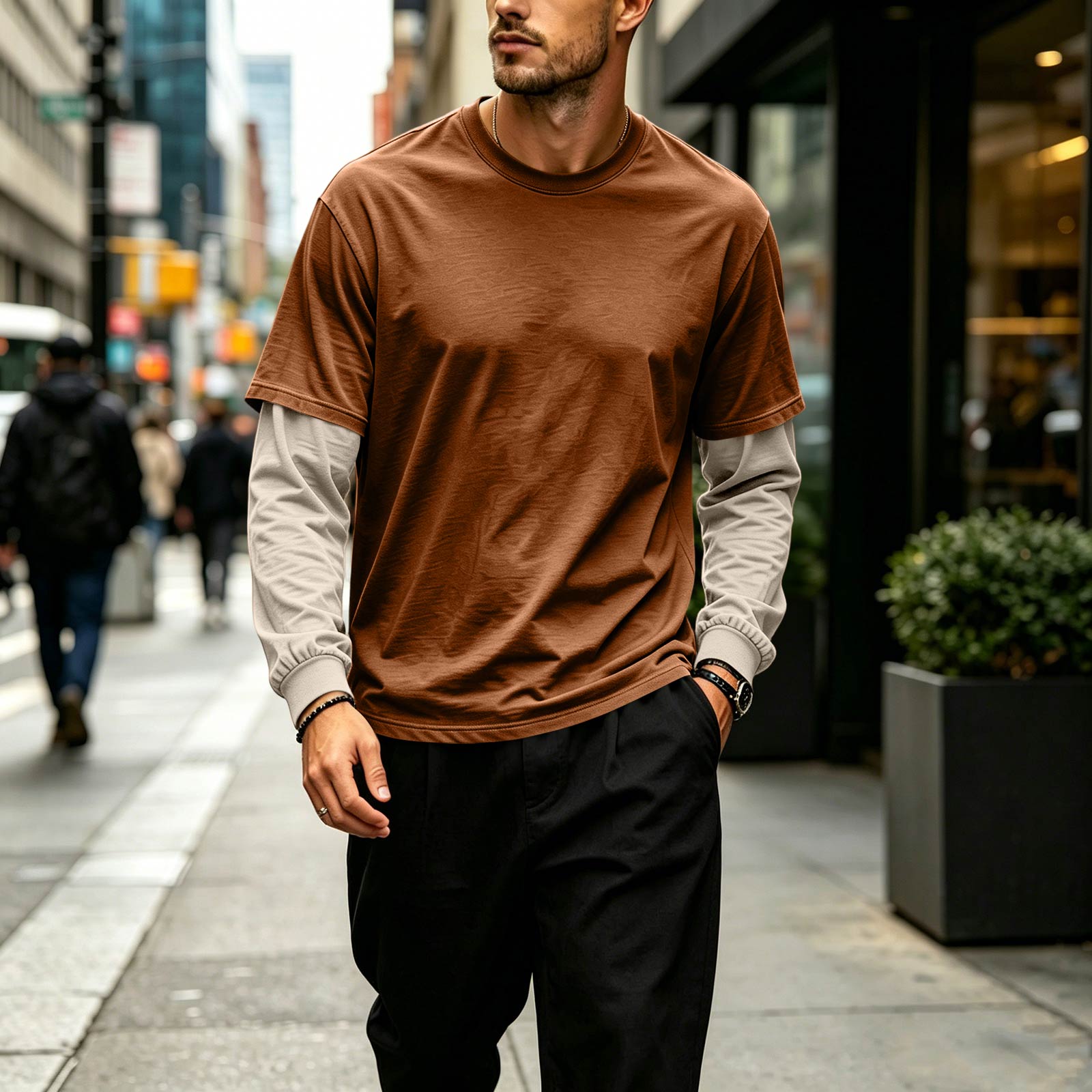 Men s Casual Faux Two-Piece Spliced Sweatshirt Long Sleeve Pullover for Everyday Wear XXXL
