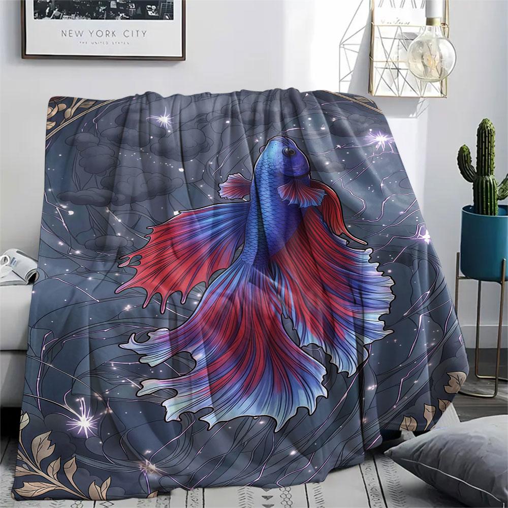 1Pc Marine life Print Flannel Blanket, High quality Comfortable for All Seasons, Home Decor, Warmth and Comfort, Perfect for Christmas Gifts