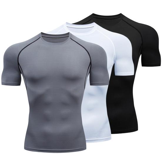 O-neck Short Sleeve Thin Solid Color Men T-shirt Summer Running Compression T-shirt Streetwear
