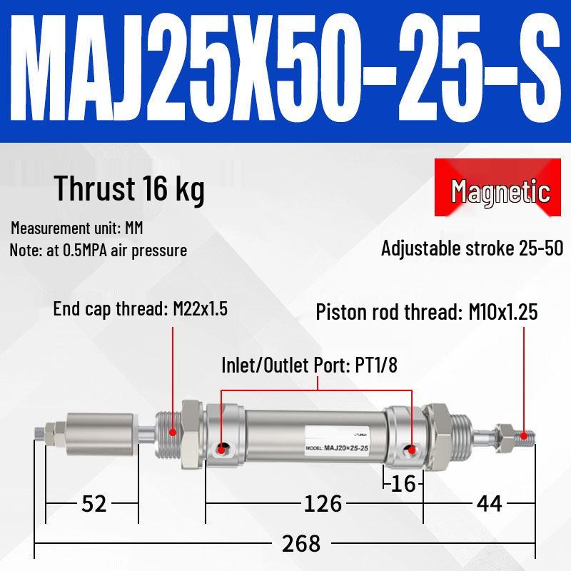 Adjustable Stroke Mini Stainless Steel Pneumatic Cylinder (maj16/20/25/32/40X100-25-50sca)