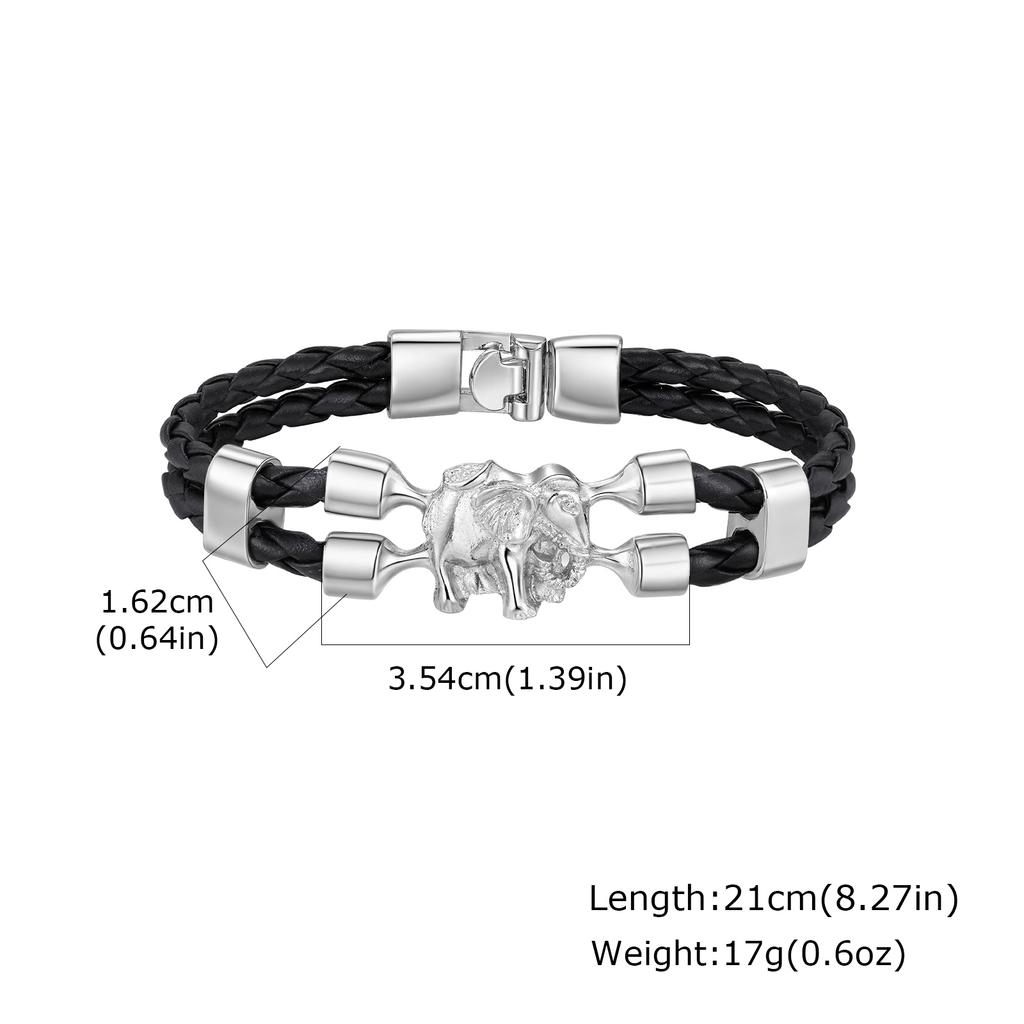 Vintage Elephant Black Leather Bracelet for Men,Trendy Elephant Charms Wristband Gift,An Elephant Never Forgets