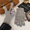 Cute Solid Color Knitted Wool Warm Gloves for Women In Winter with Fingerless Touch Screen Students with Split Fingers To Prevent Cold Cycling Cartoon