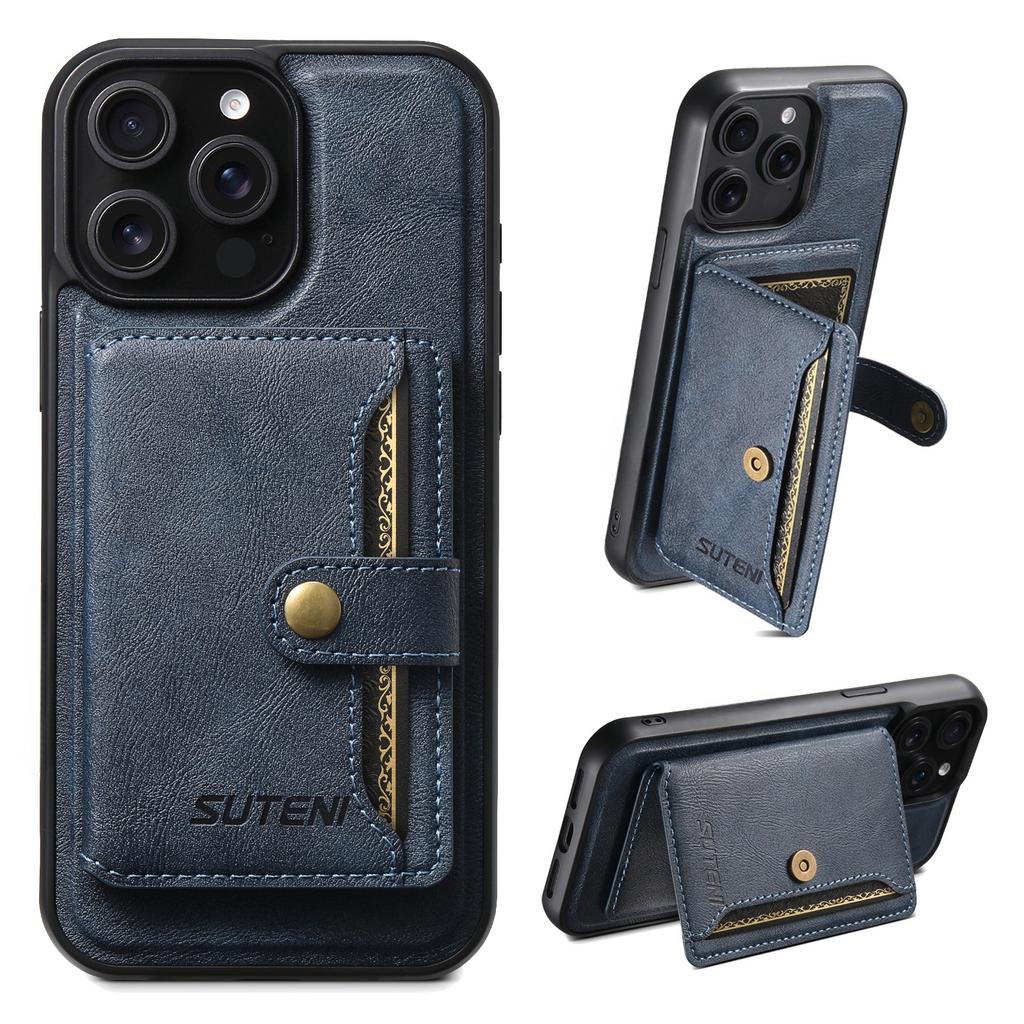SUTENI M4 For iPhone 13 Pro Magnetic Case with Card Holder Cowhide Texture Leather Back Cover