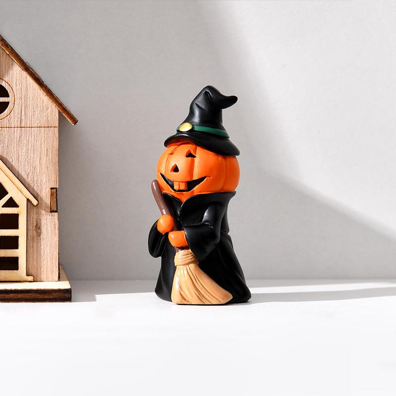 Cross-border Halloween Pumpkin Festival Decor: Ghost & Witch Resin Figurines