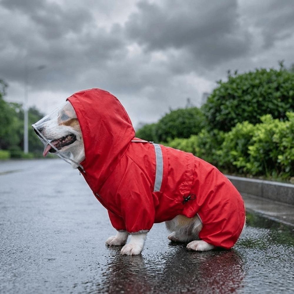 Windproof Dog Hooded Raincoat Adjustable Pet Four-legged Raincoat Dog Rain Cloak  Rainy Day