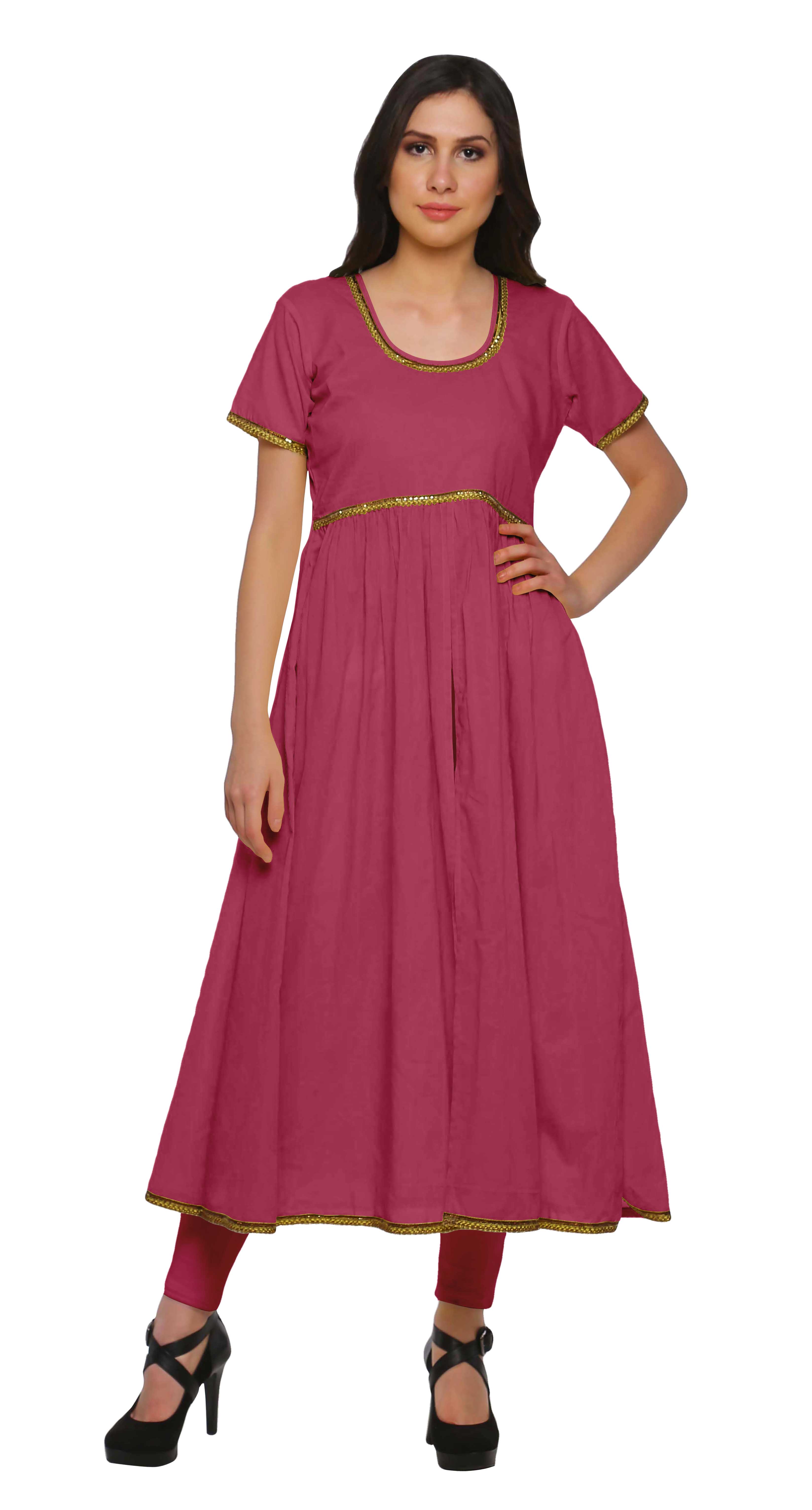 

Moomaya Indian Women Cotton Front Slit Kurtis Solid Bollywood Designer Kurti XS винний