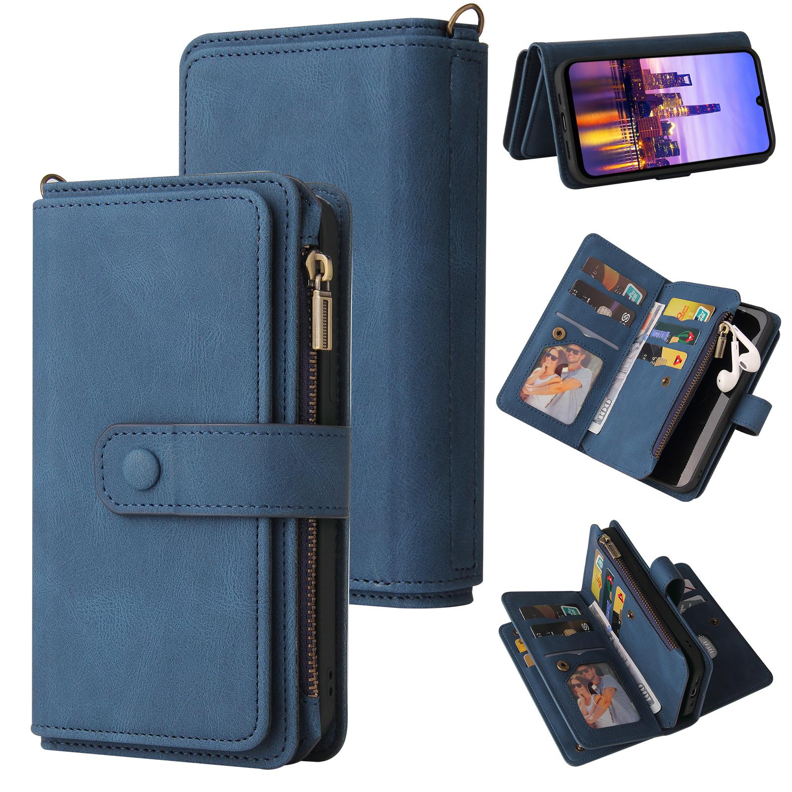 

For Samsung Galaxy A17 5G/A26 5G/A16 5G/A16 4G Zipper Wallet Case with 15 Card Slots and Strap Leather Phone Cover Blue