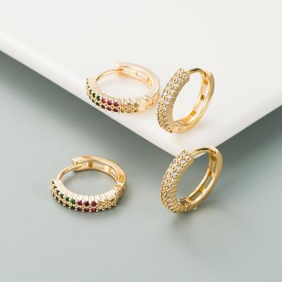 Women Creative Geometric Hoop Earrings Small Round Colorful Zircon Crystal Ear Studs Gold Color