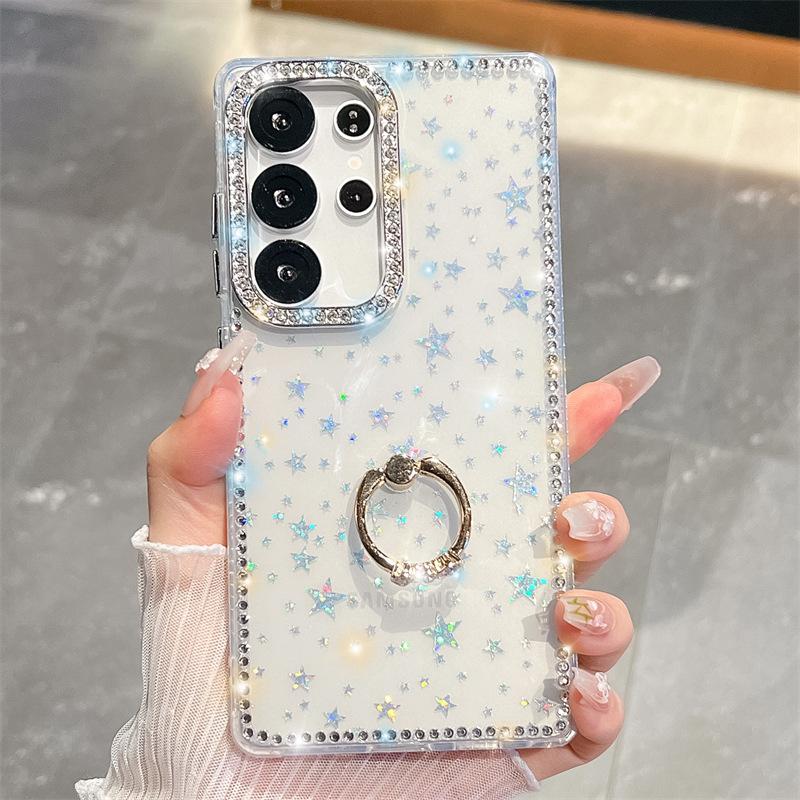 Side Diamond Glitter Powder Imd Hard Shell Suitable for Samsung S25S24S23 Ultra Diamond Ring Buckle Phone Case A16 A56
