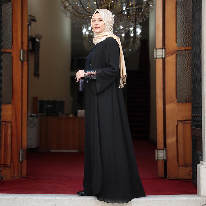 Women Plus Size Hijab Evening Dress Invitation Special Occasion Wedding High Quality Chiffon Fabric Muslim Turkish Stamp Sequin