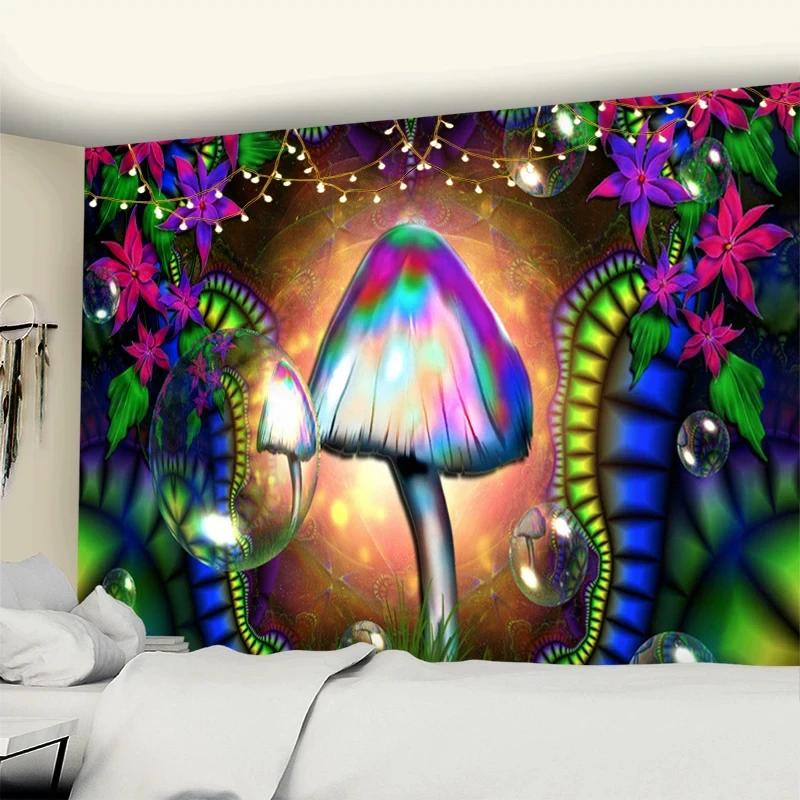 Psychedelic Mushroom Tapestry Nature Wildflower Plant Landscape Wall Hanging Fantasy Tapestry Poster for Dorm Living Room Decor