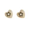 French Coco Zircon Heart Stud Earrings - Retro Light Luxury Camellia Floral Design with Full Diamonds for Women