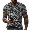 Men's Urban Streetwear Graffiti T-Shirt, Black White Gold Letter Print O-Neck Short Sleeve Casual Daily Tops