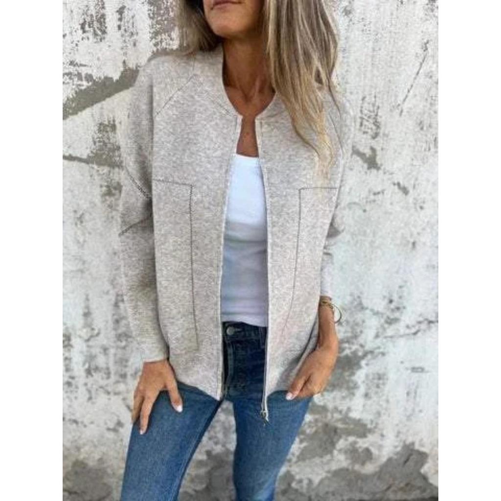 Autumn Winter Women's Casual Versatile Zipper Pocket Jacket Coat for Europe America Cross-border