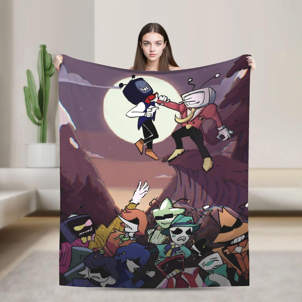 Gra Deltarune Tenna TV Koc Flanelowy Zabawny Koc Rzutowy do Domu Hotelu Sofy 150*125cm Pluszowa Cienka Kołdra