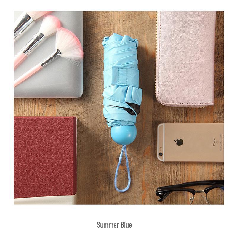 Ultra-Light 6-8 Bone Mini Capsule Umbrella - Compact Sunshade with Glasses Case for Sunny & Rainy Days