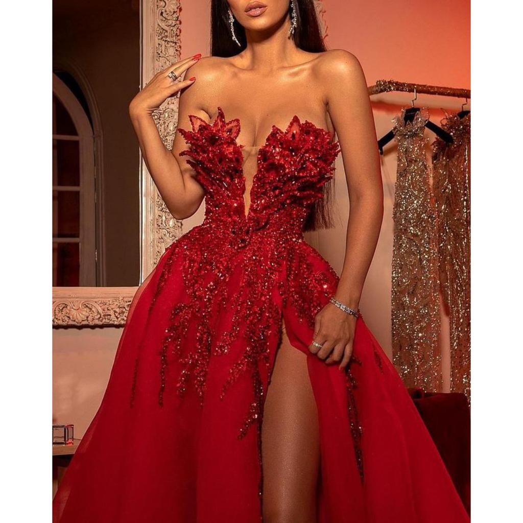 Herbst Winter Damen Europäischer Amerikanischer Stil Sexy Schulterfrei Bestickt Pailletten Schwingend Ballkleid Cocktailkleid